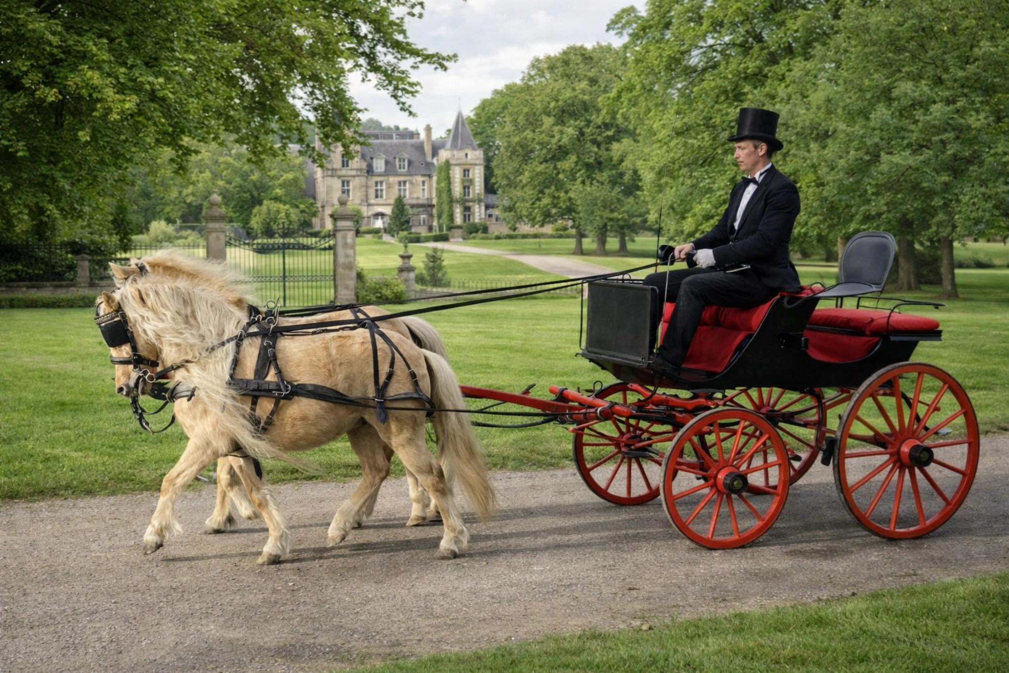 Calèche de mariage avec poneys
